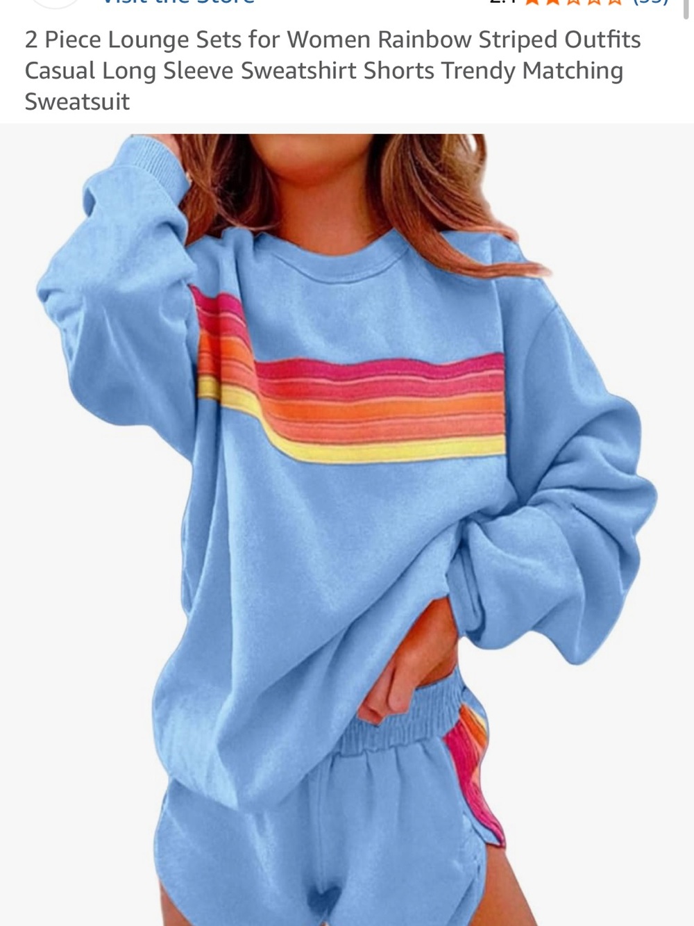 Amazon Light Blue Rainbow-Striped Athletic Lounge Shorts Set